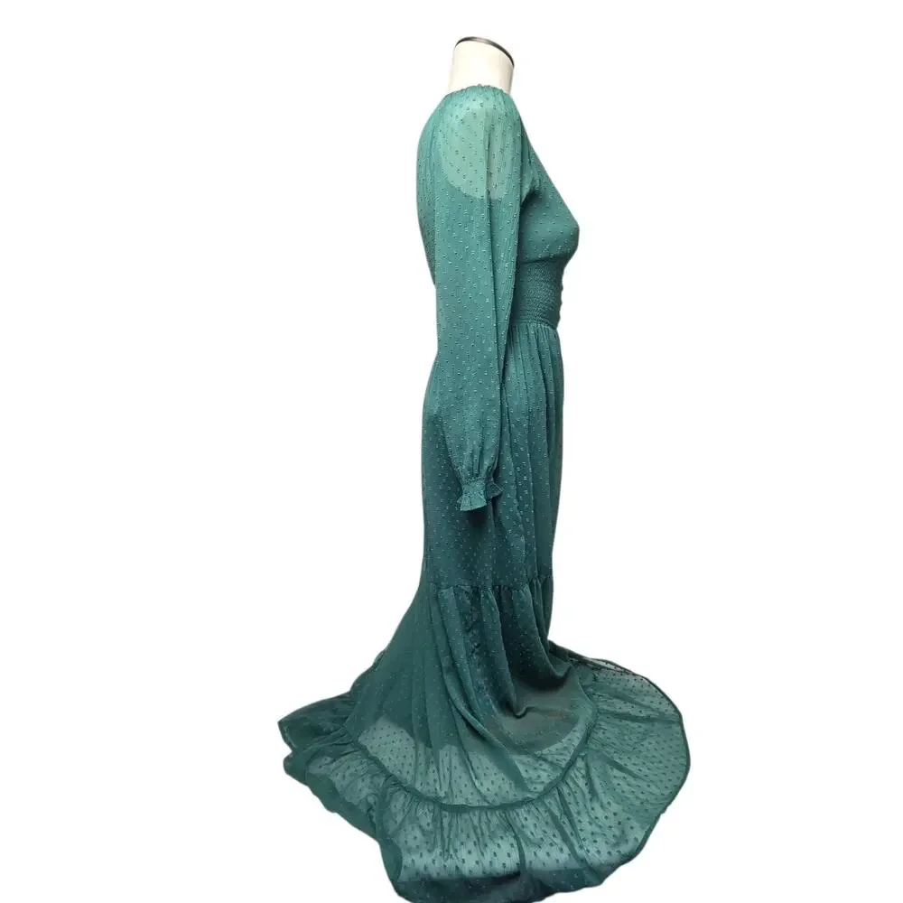 Patrons Of Peace Flowing Maxi Dress XS Green Swiss Dot